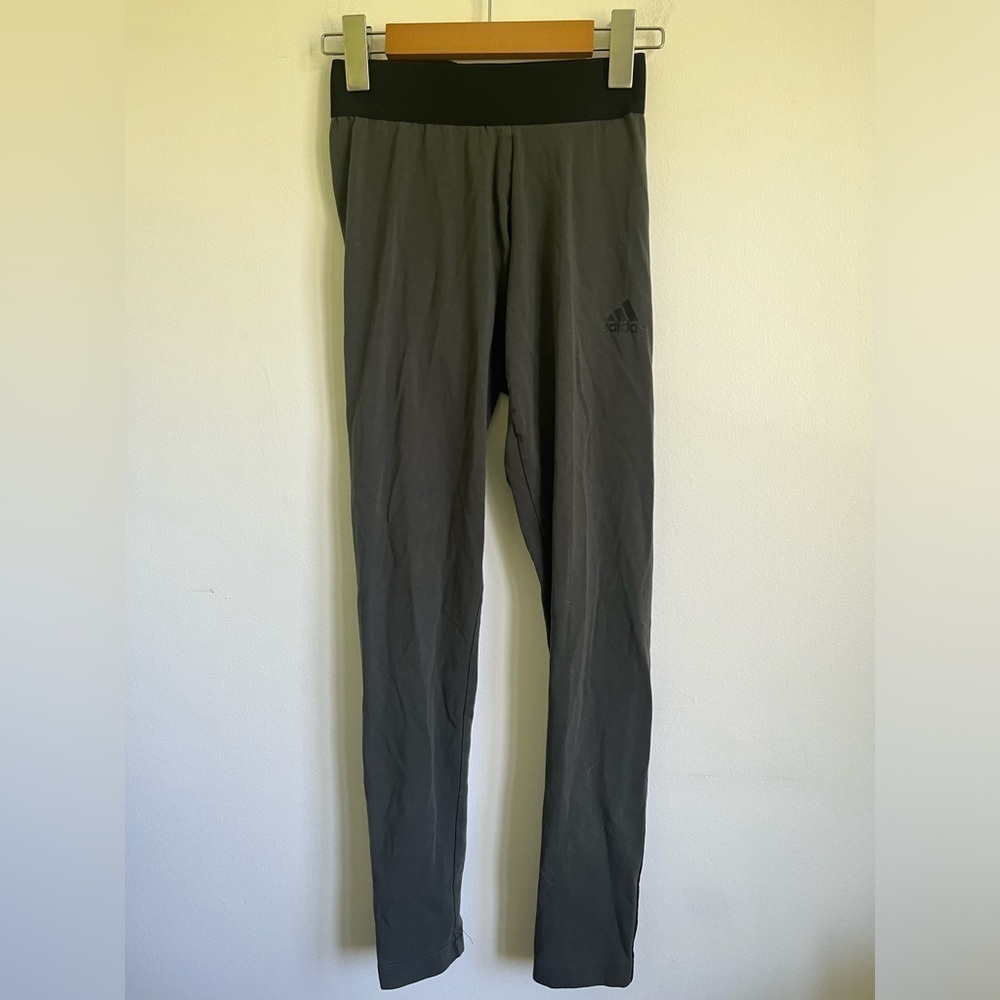 Adidas Asymmetrical Striped Logo Legging Tight Pant - Gray Black - XS